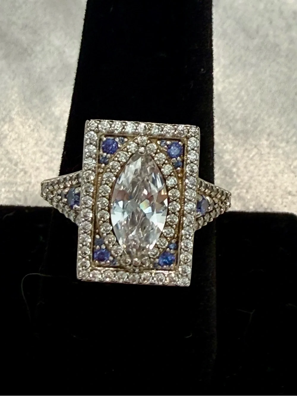 🌸JTV28 - Vanna K - Sterling Silver Marquise Cubic Zirconia & Blue Accent Ring💎🛍️
